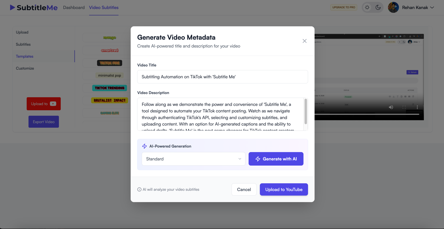 AI-generated YouTube titles and descriptions